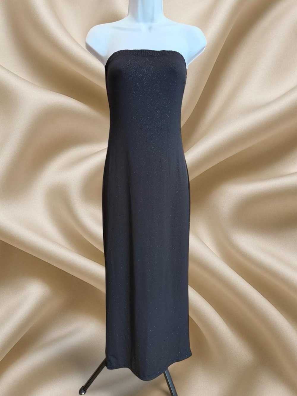 Y2K Strapless Black Sparkle Maxi Strapless Dress